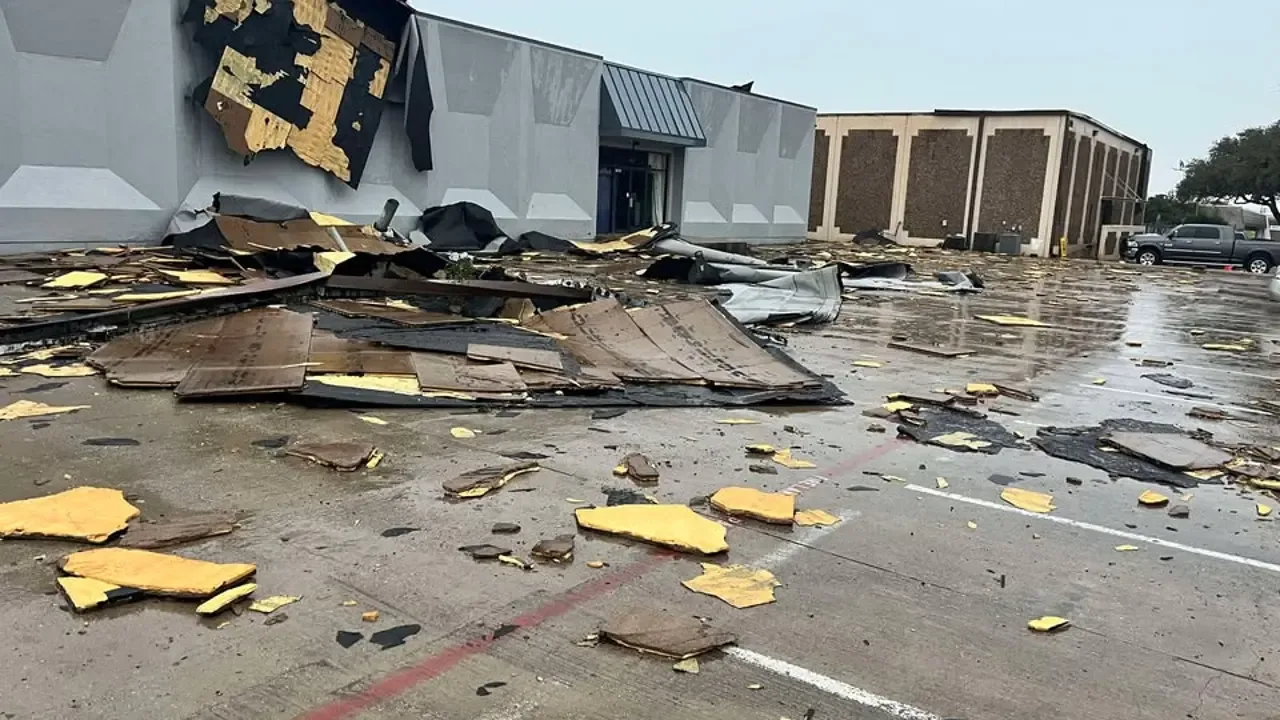 Storm-damaged commercial roof